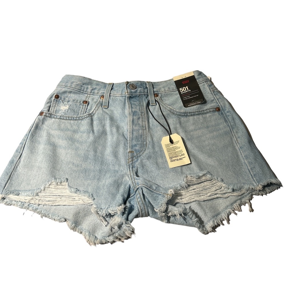 Levi's 501 Women's Original High Rise Denim Distressed Blue Shorts Size 27 NWT